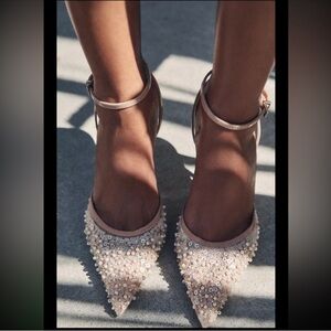 Zara beaded glitter mesh slingback heels, 2025
